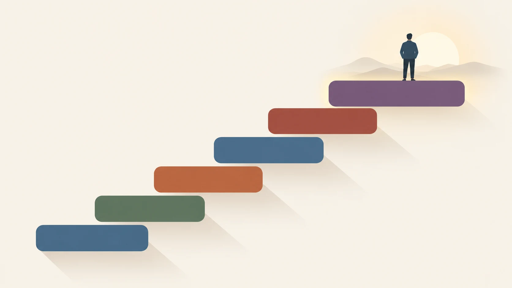The series cover: a staircase of colored steps with a person standing at the top, one step for each lesson.